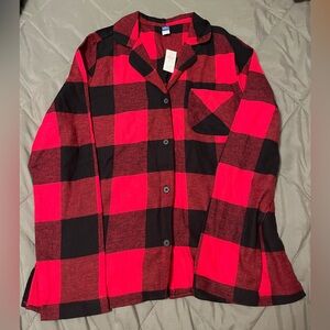 Women’s Old Navy Red and Black Plaid Pajama Top Medium Tall NWT